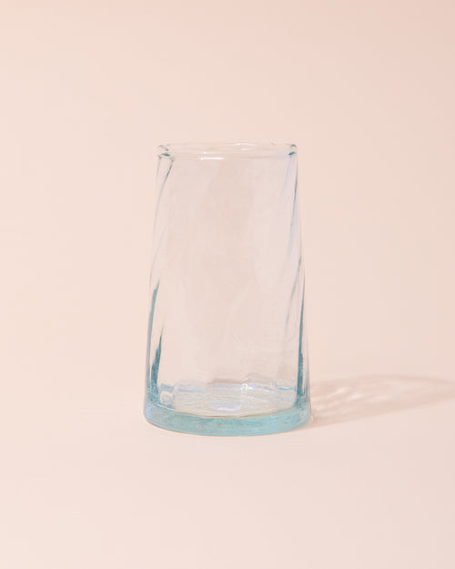 Recycled clear Moroccan glass highball in a twist design 