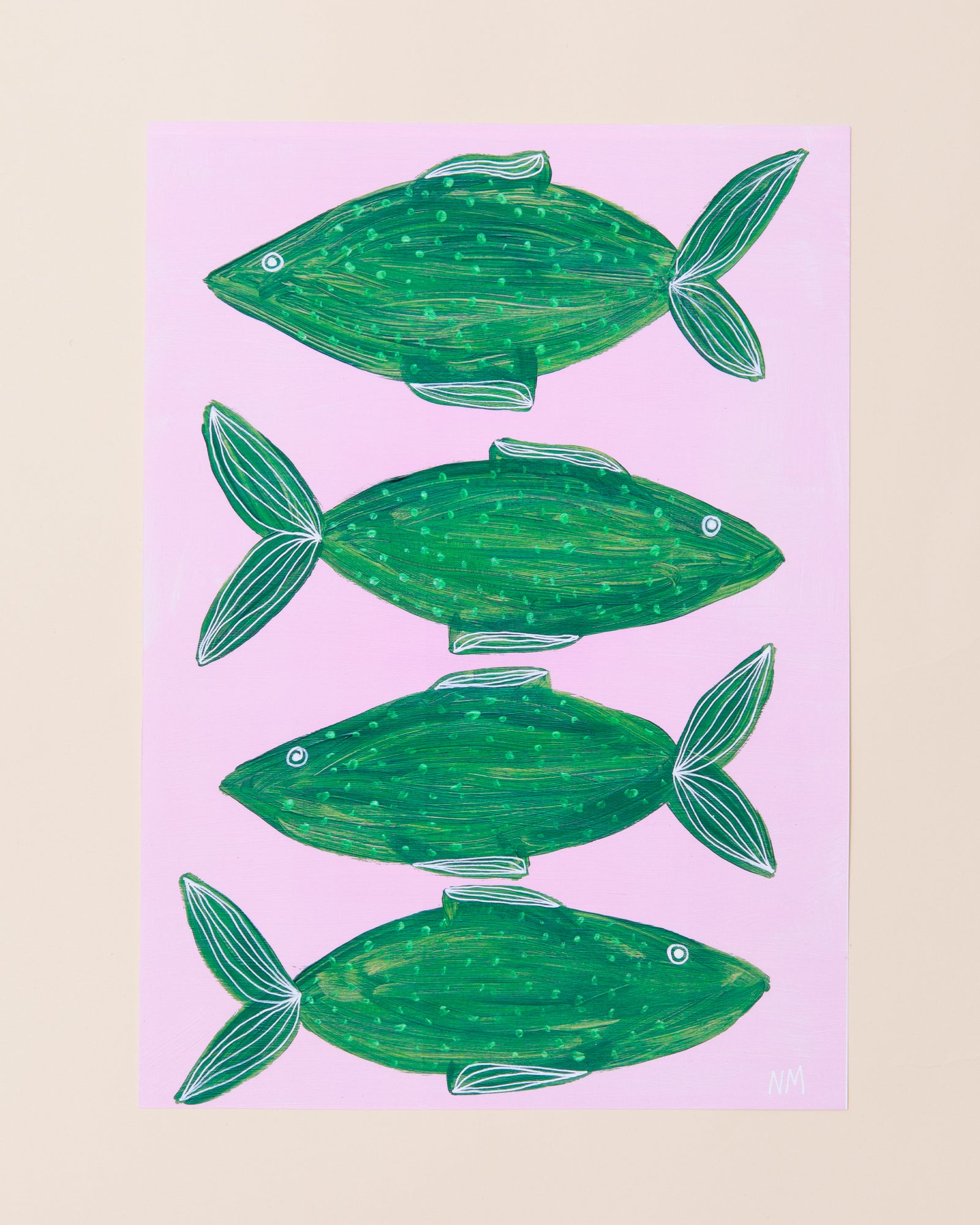 Nancy Mckie Four Green Fish Print