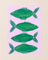 Nancy Mckie Four Green Fish Print