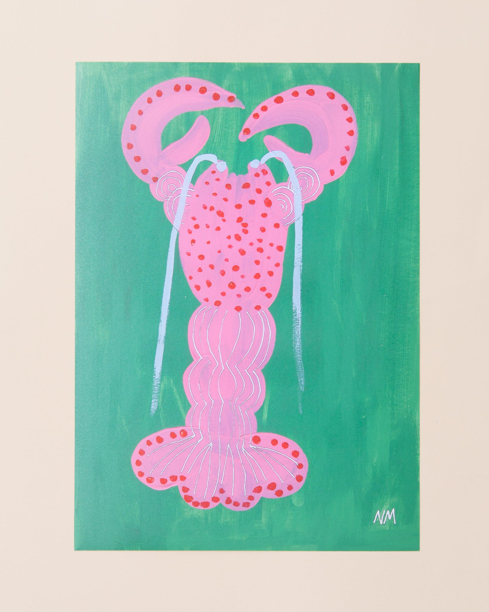 Nancy Mckie Pink + Green Lobster Print