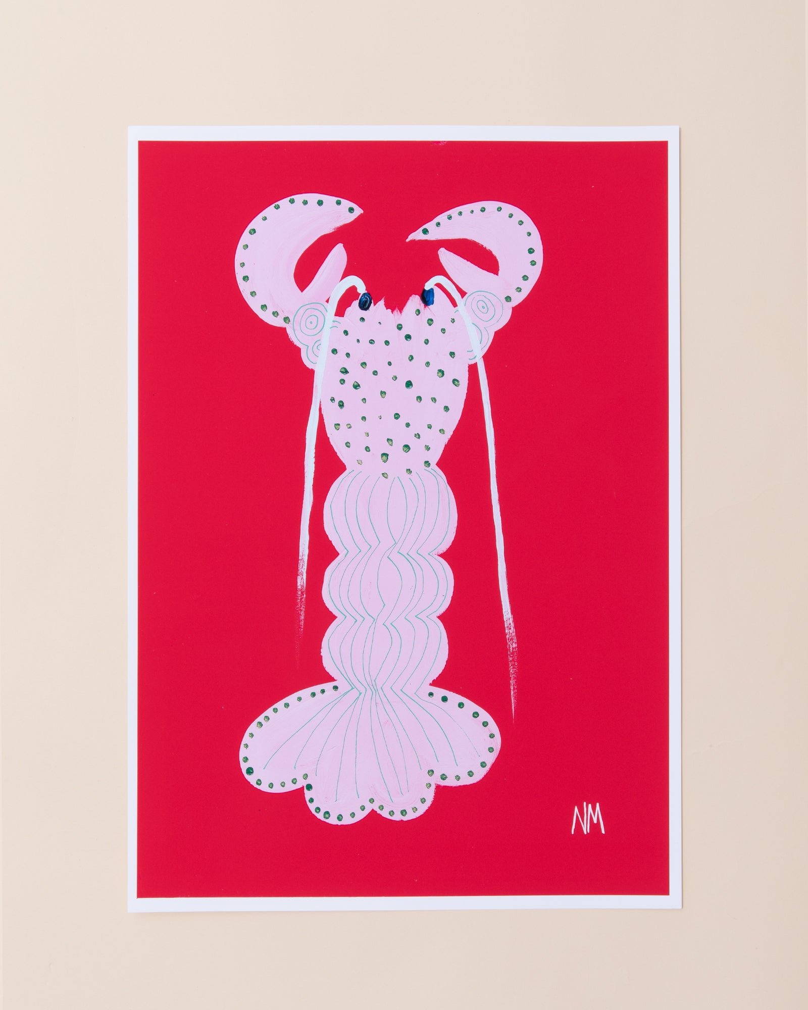 Nancy Mckie Pink + Red Lobster Print