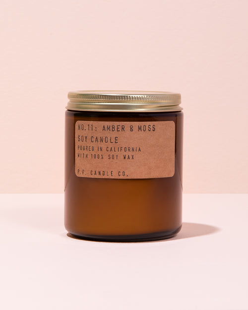 Amber & Moss P.F Candle Co. soy candle in amber glass jar