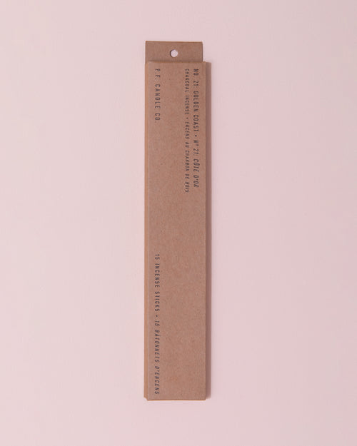 Golden Coast scent P.F Candle Co. charcoal incense in a brown cardboard box
