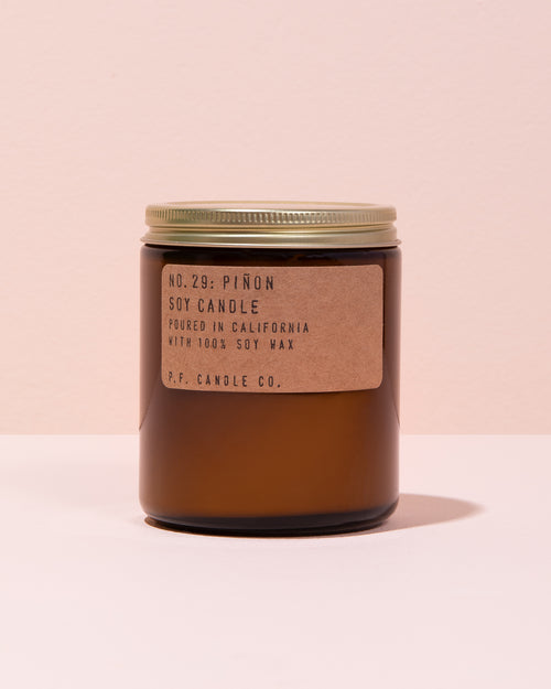 Pinon P.F Candle Co. soy candle in amber glass jar
