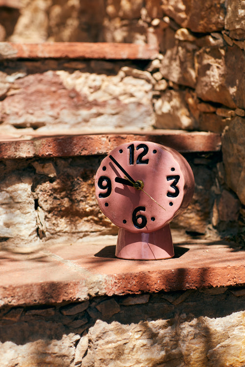 Pink ceramic 70s style clock by HKLIVING