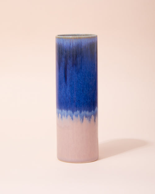 Porcelain vase in a blue and pink glaze