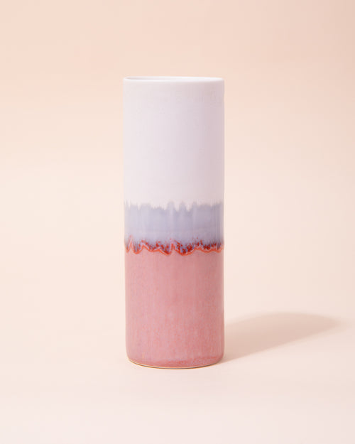 Porcelain vase in a white, blue and pink glaze