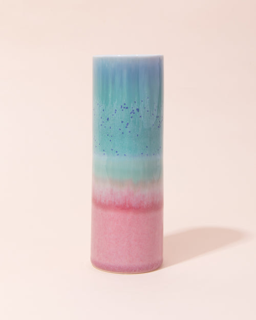 Porcelain vase with a pink and turquoise glaze