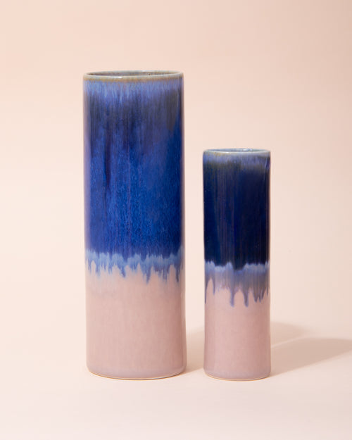 Porcelain vase in a blue and pink glaze