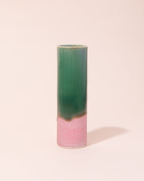 Porcelain vase with a pink and green glaze