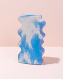 Blue and white concrete wavy wiggle vase