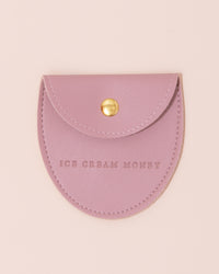 Vegan leather pink coin purse with the words Ice Cream Money embossed