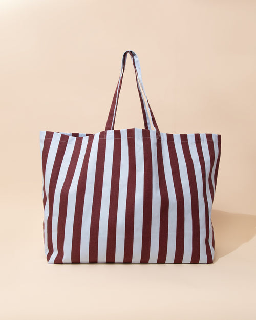 Stripe Beach Bag | Maroon + Light Blue