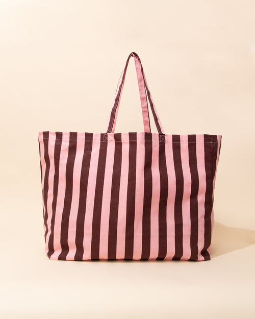 Stripe Beach Bag | Maroon + Pink