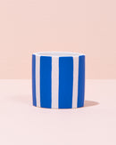 Striped blue and white ceramic pot