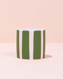 Striped green and white ceramic pot