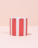 Striped red and white ceramic pot