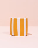 Striped yellow and white ceramic pot