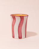 Ceramic tumbler with red and white wavy stripes