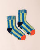 Verloop Cosy Big Stripe House Socks | Blue + Green