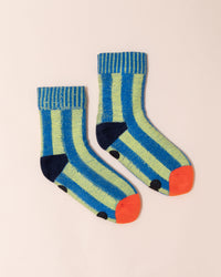 Verloop Cosy Big Stripe House Socks | Blue + Green