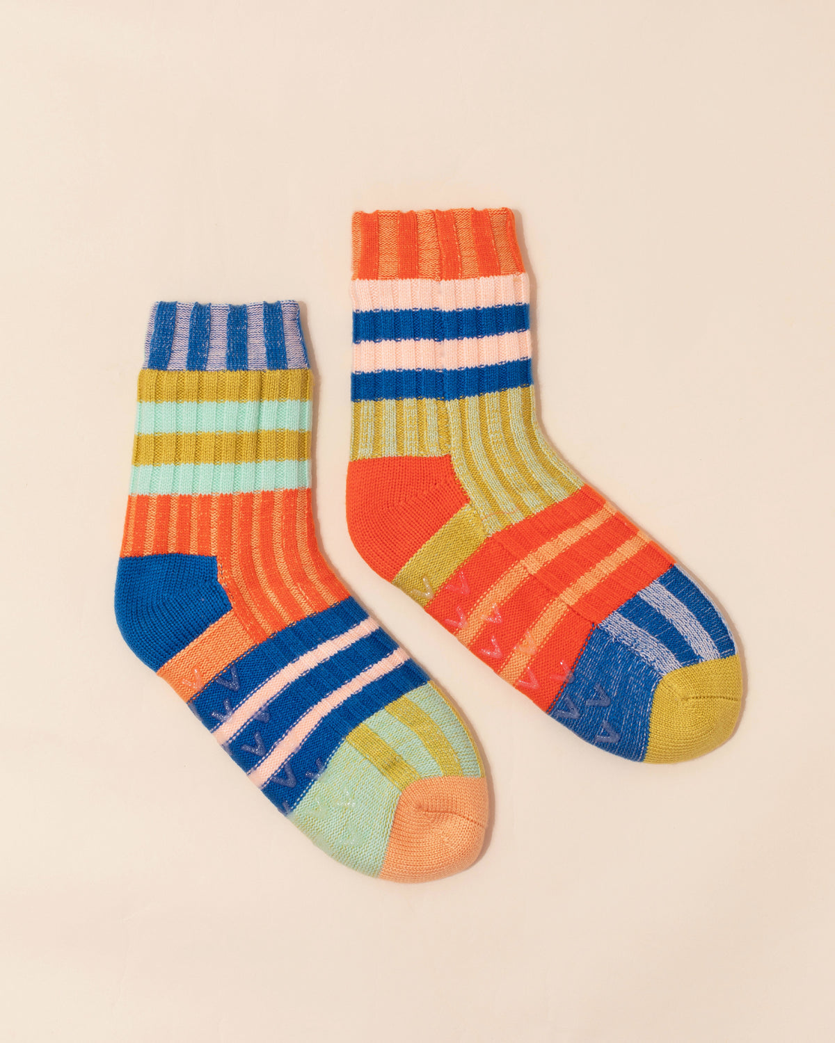 Verloop Cosy Patchwork Stripe House Socks | Rainbow