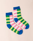 Verloop Cosy Super Stripe House Socks | Pink + Green