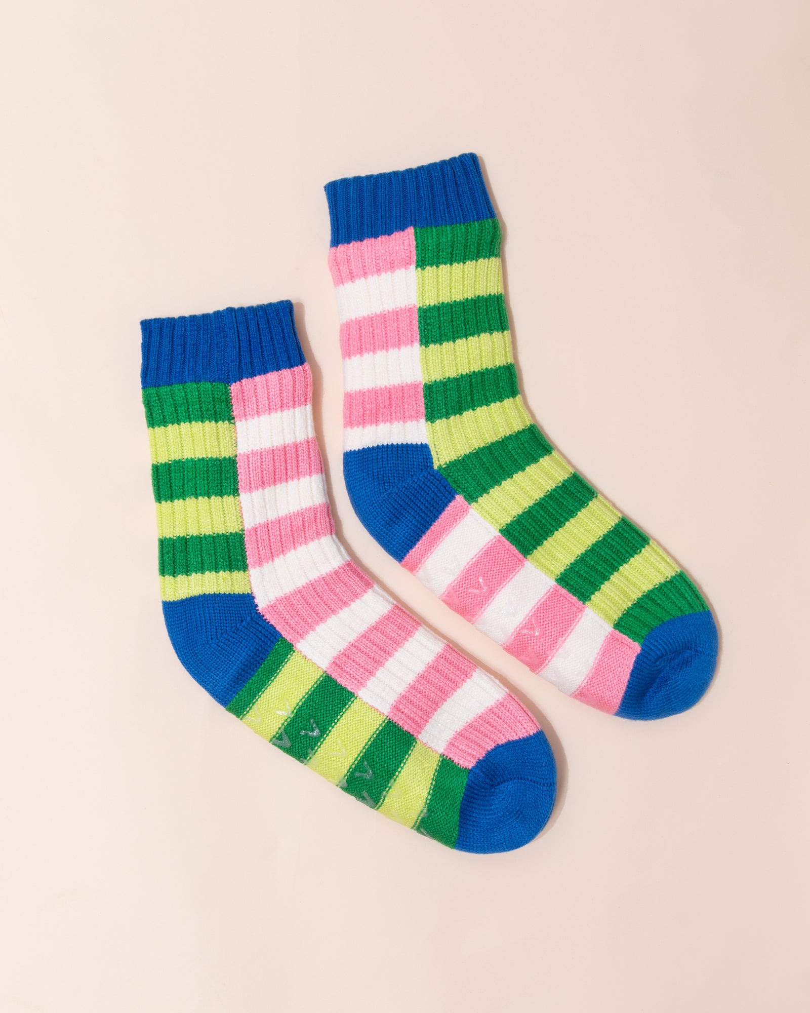 Verloop Cosy Super Stripe House Socks | Pink + Green