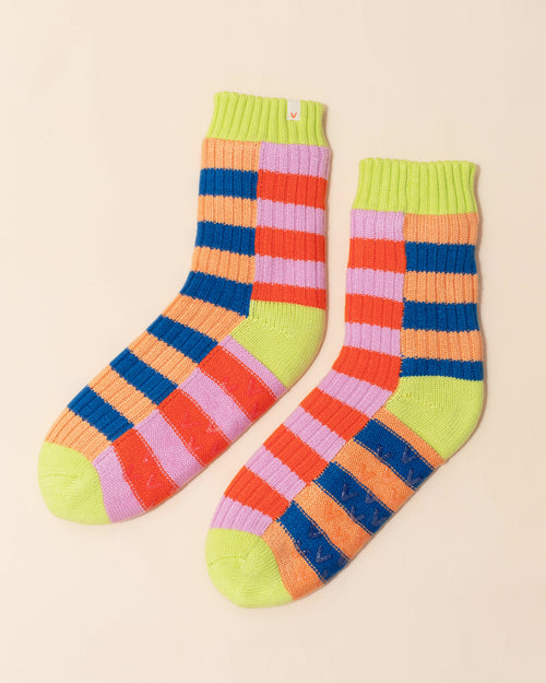 Verloop Cosy Super Stripe House Socks | Cobalt + Peach