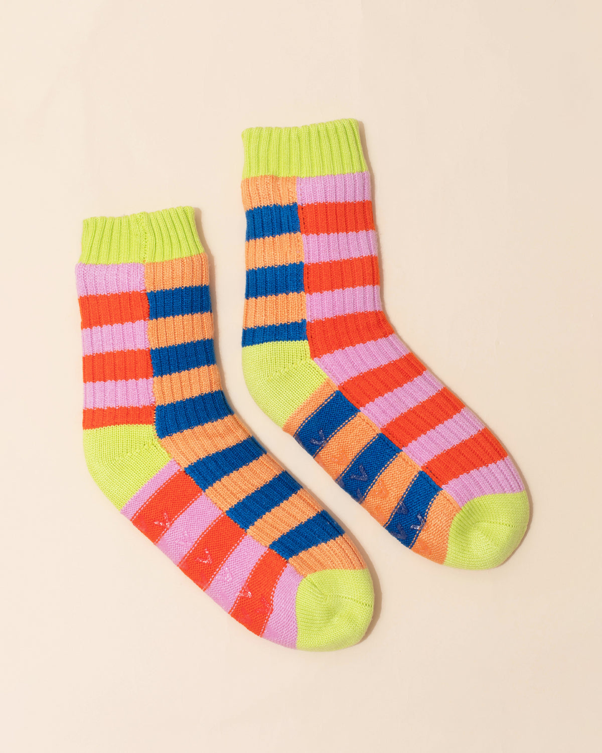 Verloop Cosy Super Stripe House Socks | Cobalt + Peach