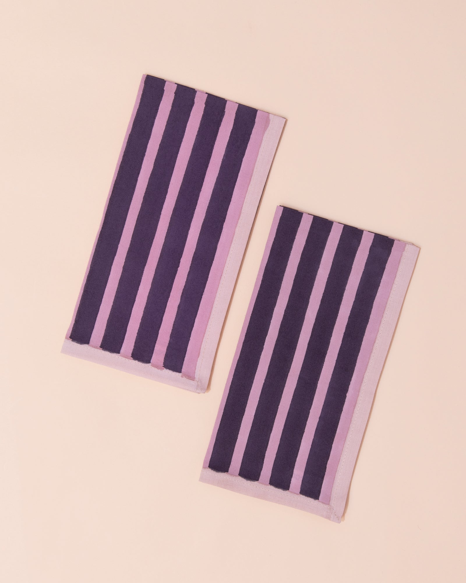 Stripe Block Printed Napkins | Aubergine + Mauve