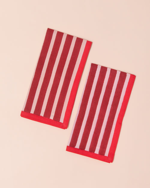 Red and white block printed stripe napkins