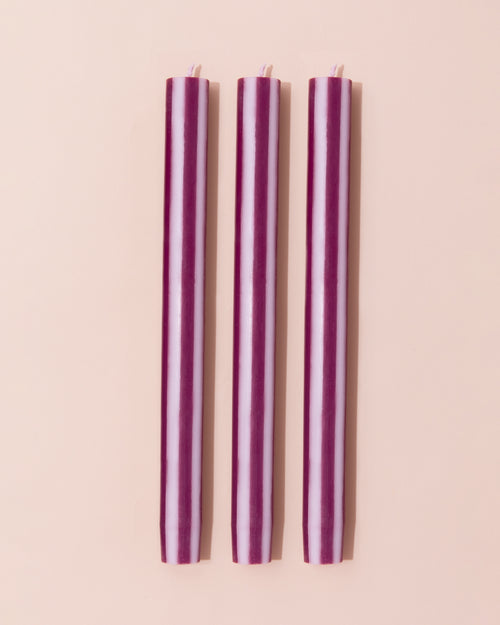 Burgundy and white striped dinner candle