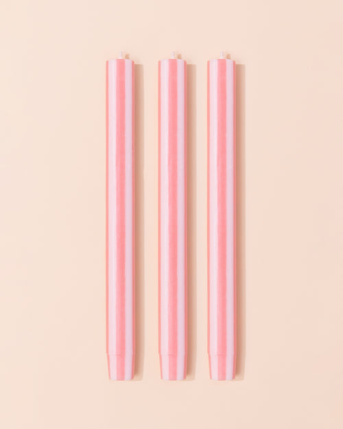 Pink and white stripe dinner candle