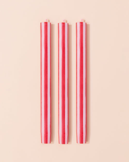 White and red stripe dinner candle